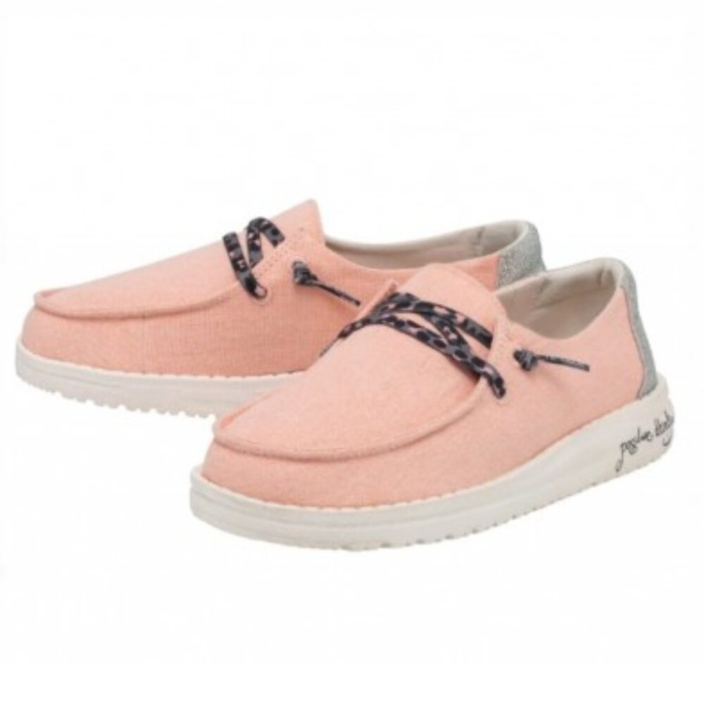 Hey Dude Wendy Youth sz: 5-6 Rose Pink Glitter Crystal Moccasin- Womens EU 37